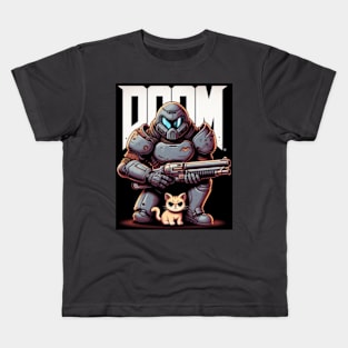 Doom Guy with a Kitty friend. Kids T-Shirt